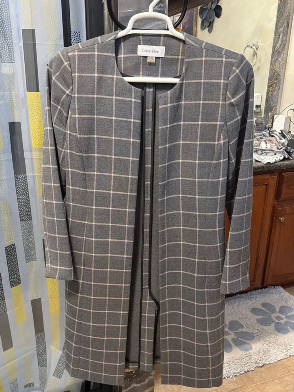 Calvin Klein Gray Plaid Open-Front Blazer Jacket